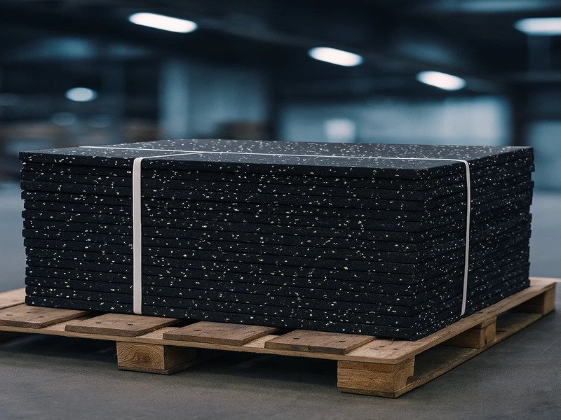 alt with keywords: installer using a heavy roller on freshly laid rubber roll flooring